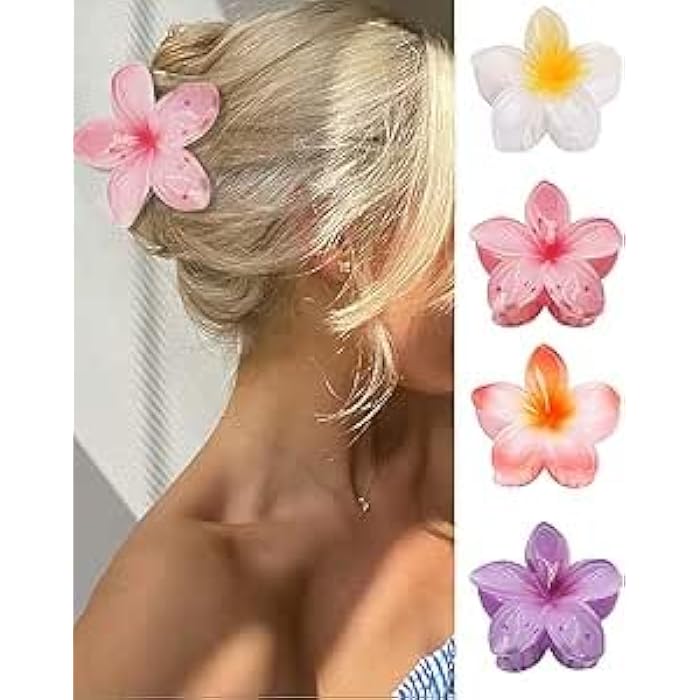 MT Flower Hair Claw Clips-4PCS for Thick Hair,Strong Hold Nonslip,Hawaiian,Cute Large Hair Clips,Banana Clip for Thin Hair,Hair Accessories for Women Girls Holiday Gifts (Assorted Colors) - Image 4